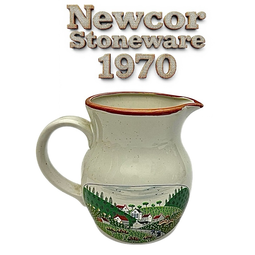 Vintage Newcor “Country Village” Stoneware Water Pitcher – Made in Japan (1970s)
